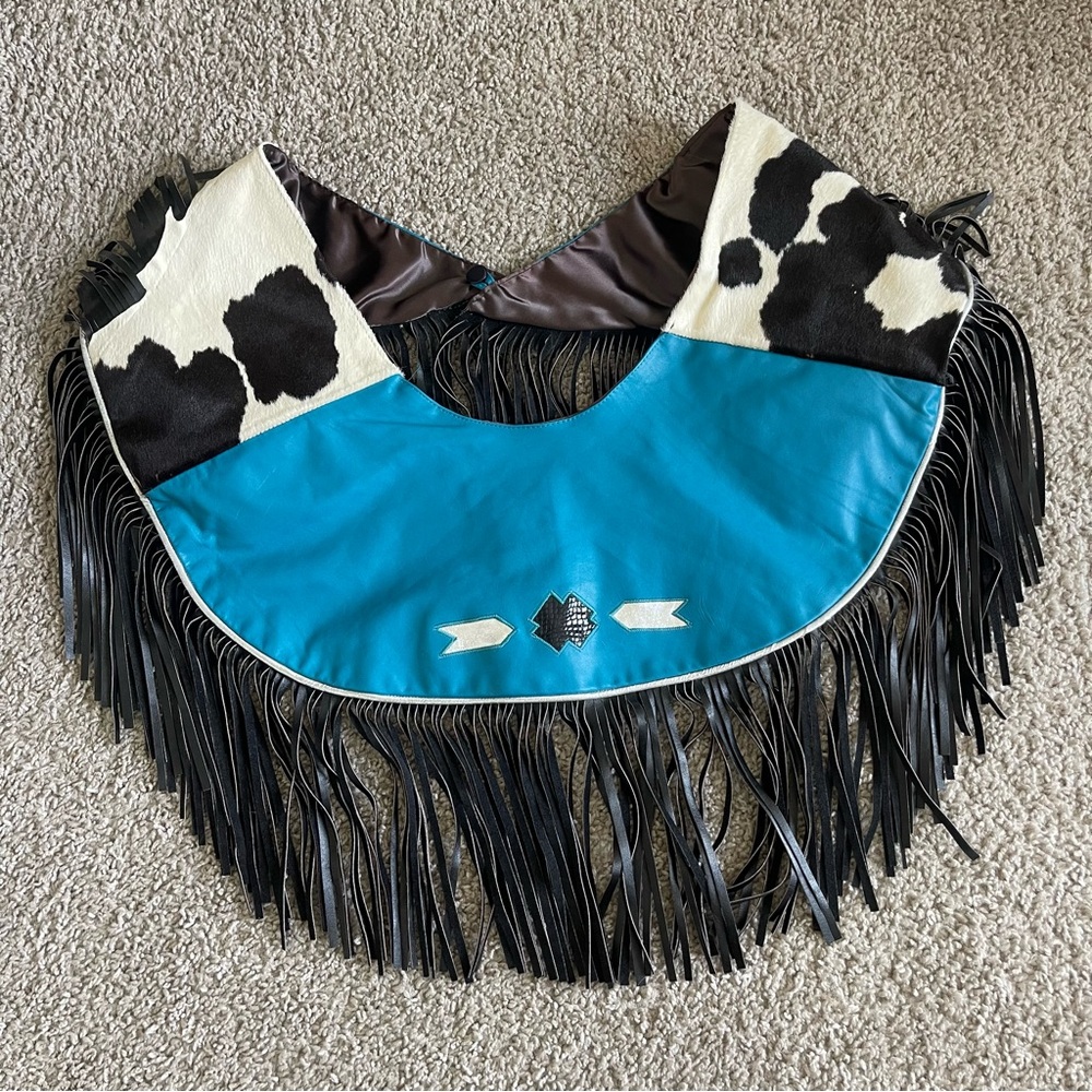 Ricky Nell Cow Leather Fringed Boho Bib Collar Vest